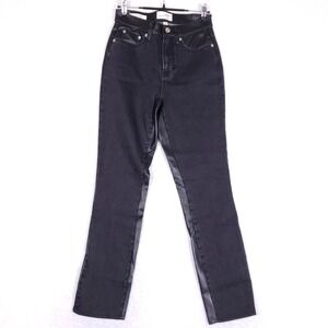 Universal Thread Jeans Women 2R Mid Rise 80s Slim Black Faux Leather Mixed Media